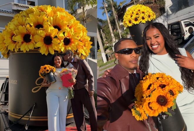 Rapper Kayblack presenteia mãe com buquê de girassóis de 2,72 metros no aniversário de 45 anos