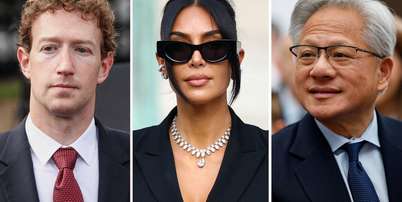 Mark Zuckerberg, chefe da Meta, Kim Kardashian, cofundadora da Skims e estrela de reality show, e Jensen Huang, CEO da Nvidia, em fotos lado a lado. Foto: Reuters / BBC News Brasil