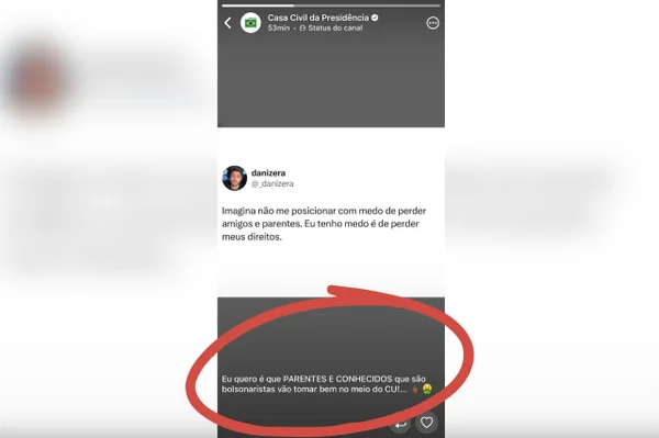Canal oficial da Casa Civil publica xingamento a bolsonaristas e apaga post