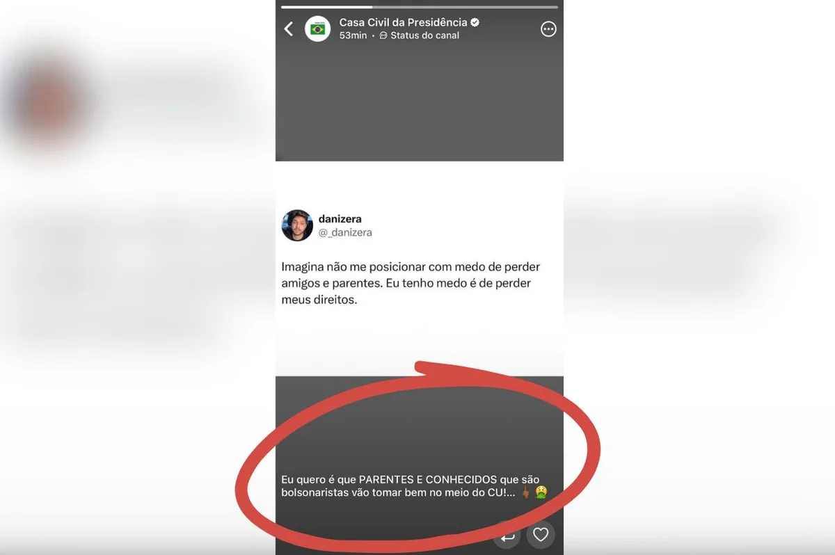 Imagem da matéria: Canal oficial da Casa Civil publica xingamento a bolsonaristas e apaga post