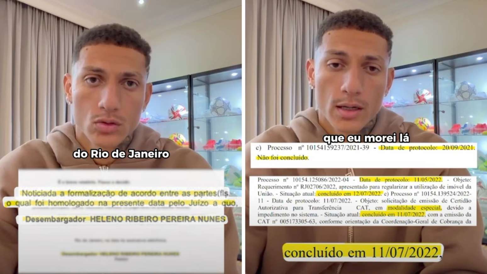 Richarlison mostra documentos que comprovariam compra de mans&atilde;o em ilha no RJ