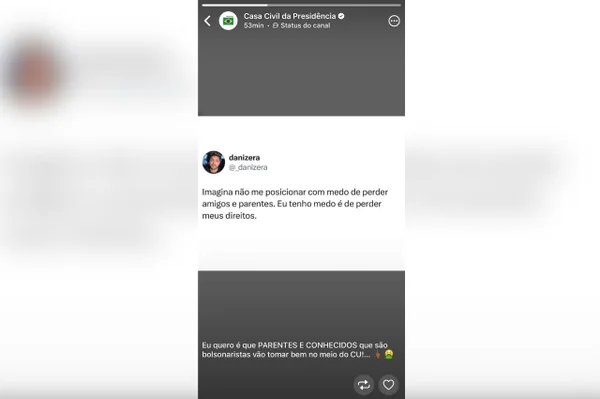 Canal oficial da Casa Civil publica xingamento a bolsonaristas e apaga post - destaque galeria